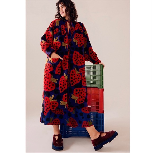 NWT FARM Rio Maxi heartberry fleece cardigan size XS S M L blue red green - Picture 3 of 12